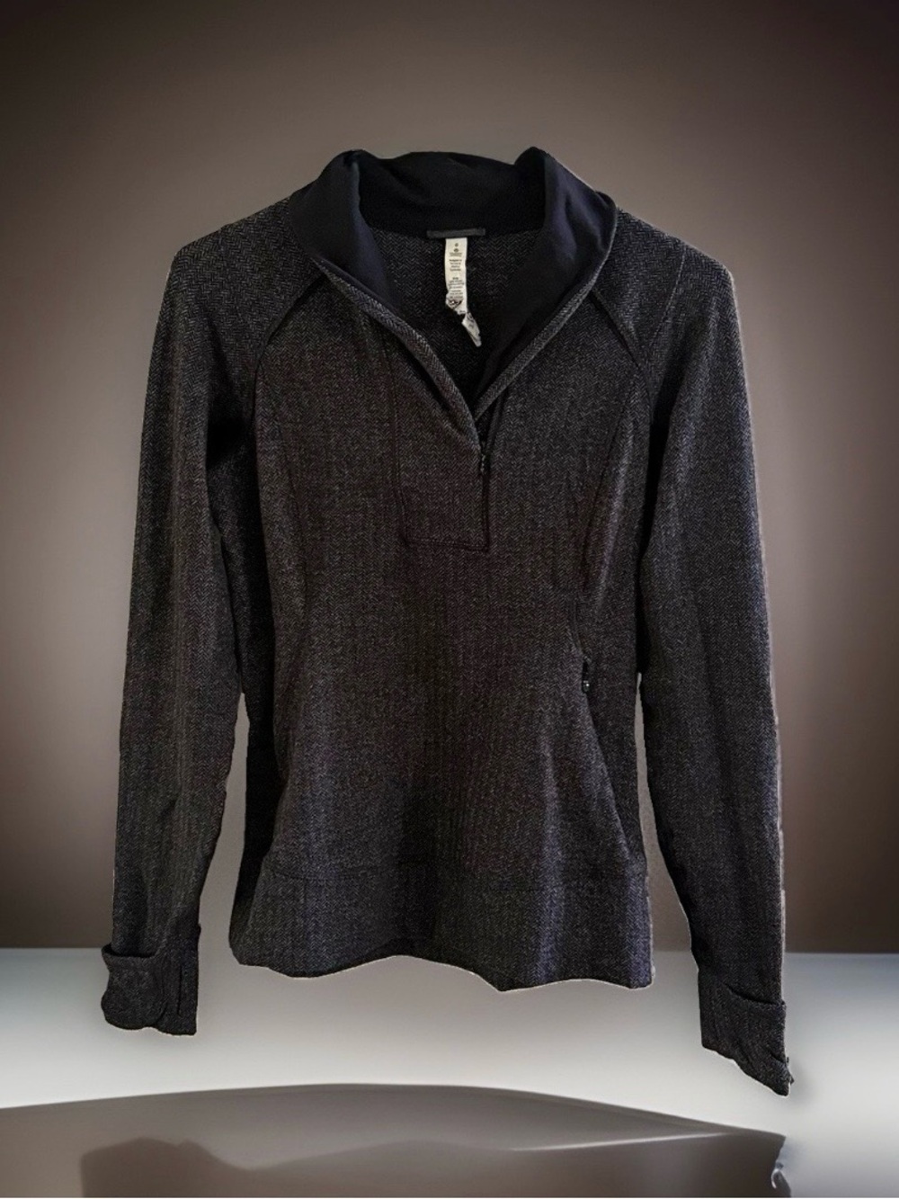 Lululemon Think Fast Pullover 6 Rulu Herringbone Black Half Zip Cuffins